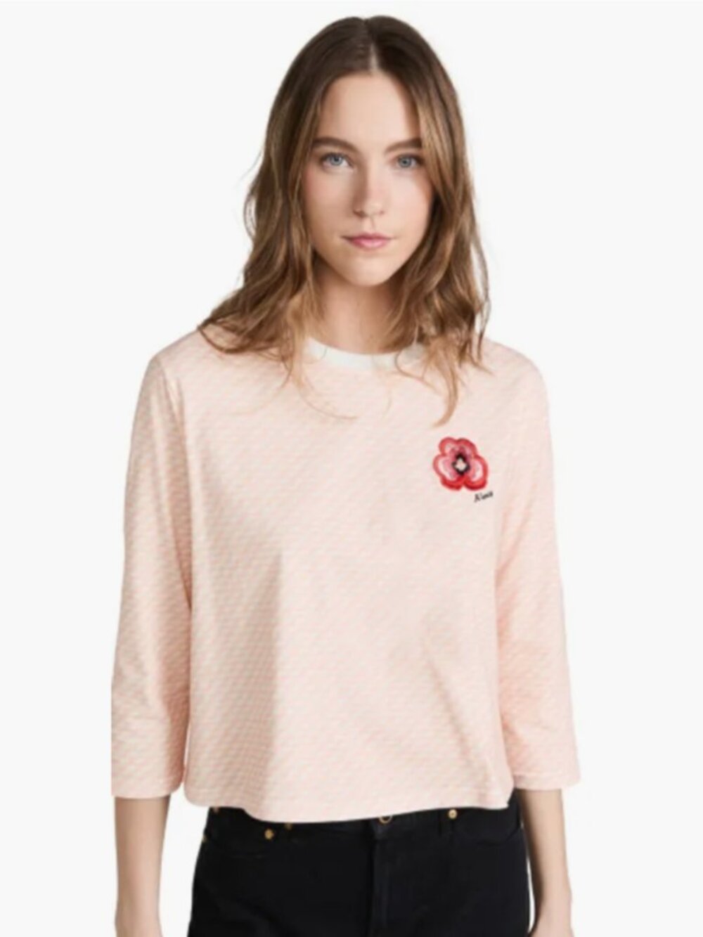 Rixo Marnie Tee in Peach Wave Crew Neck 3/4 Sleeves Stripes large